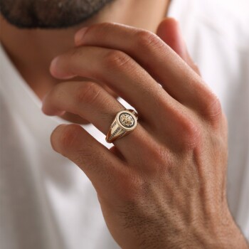 Mineli Taşlı Aslan Şövalye Erkek Yüzük - Koçak