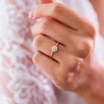 Mini Baget Taşlı Çiçek Yüzük - Rayna