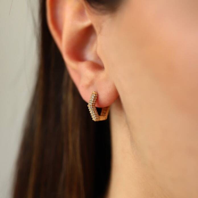 Mini Beşgen Taşlı Halka Küpe - 1