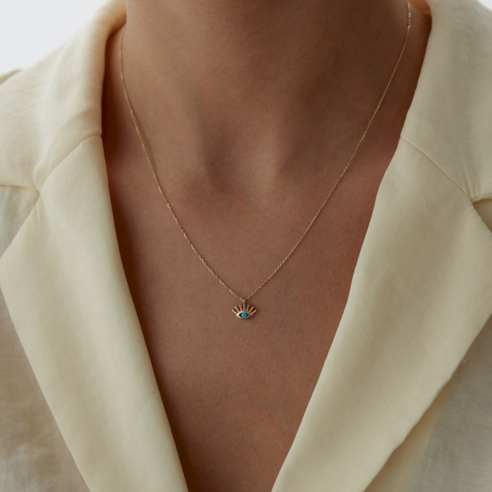 Mini Firuze Kirpik Kolye - 1