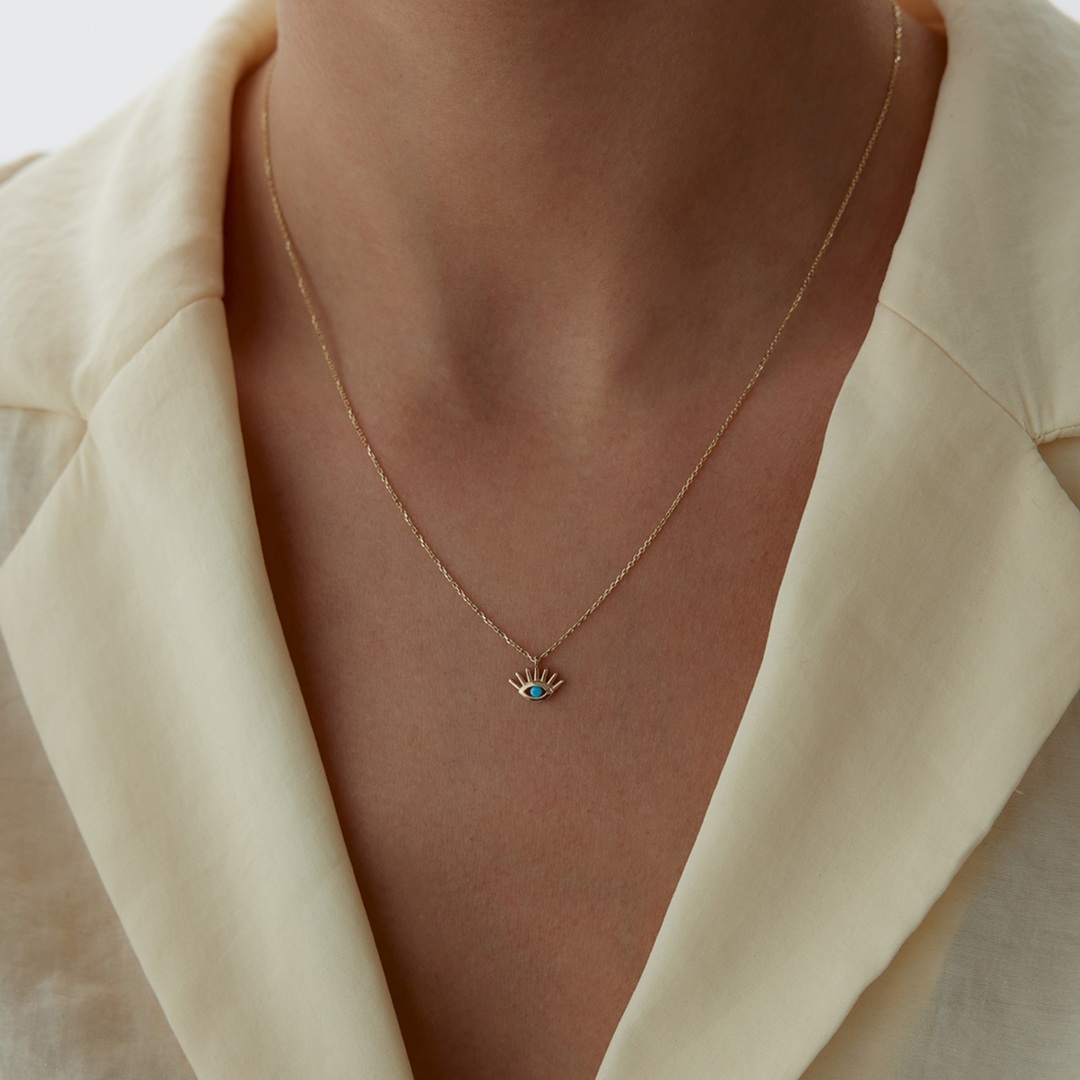 Mini Firuze Kirpik Kolye - 1