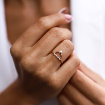 Mini Taşlı İnci Yüzük - Rayna