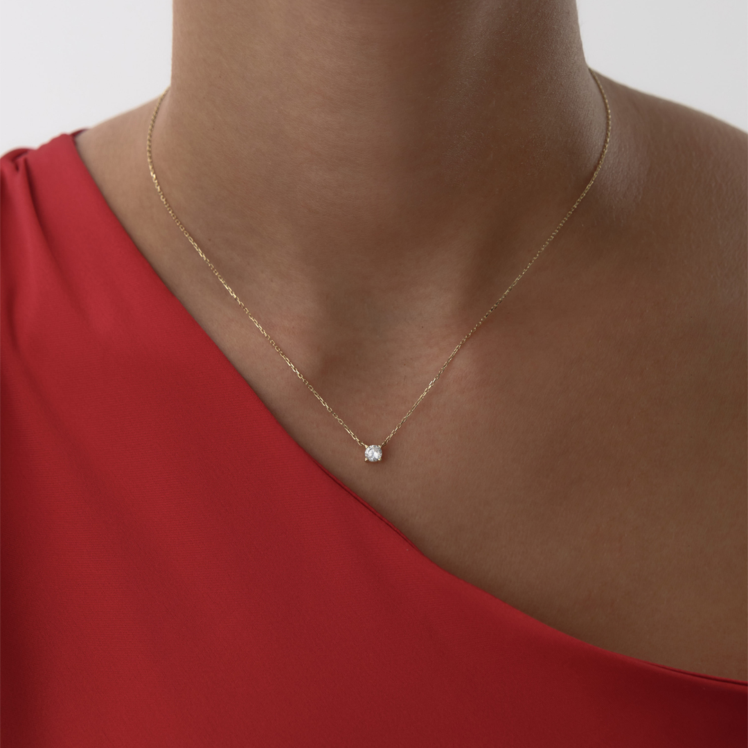 Mini Yuvarlak Tektaş Kolye - 1