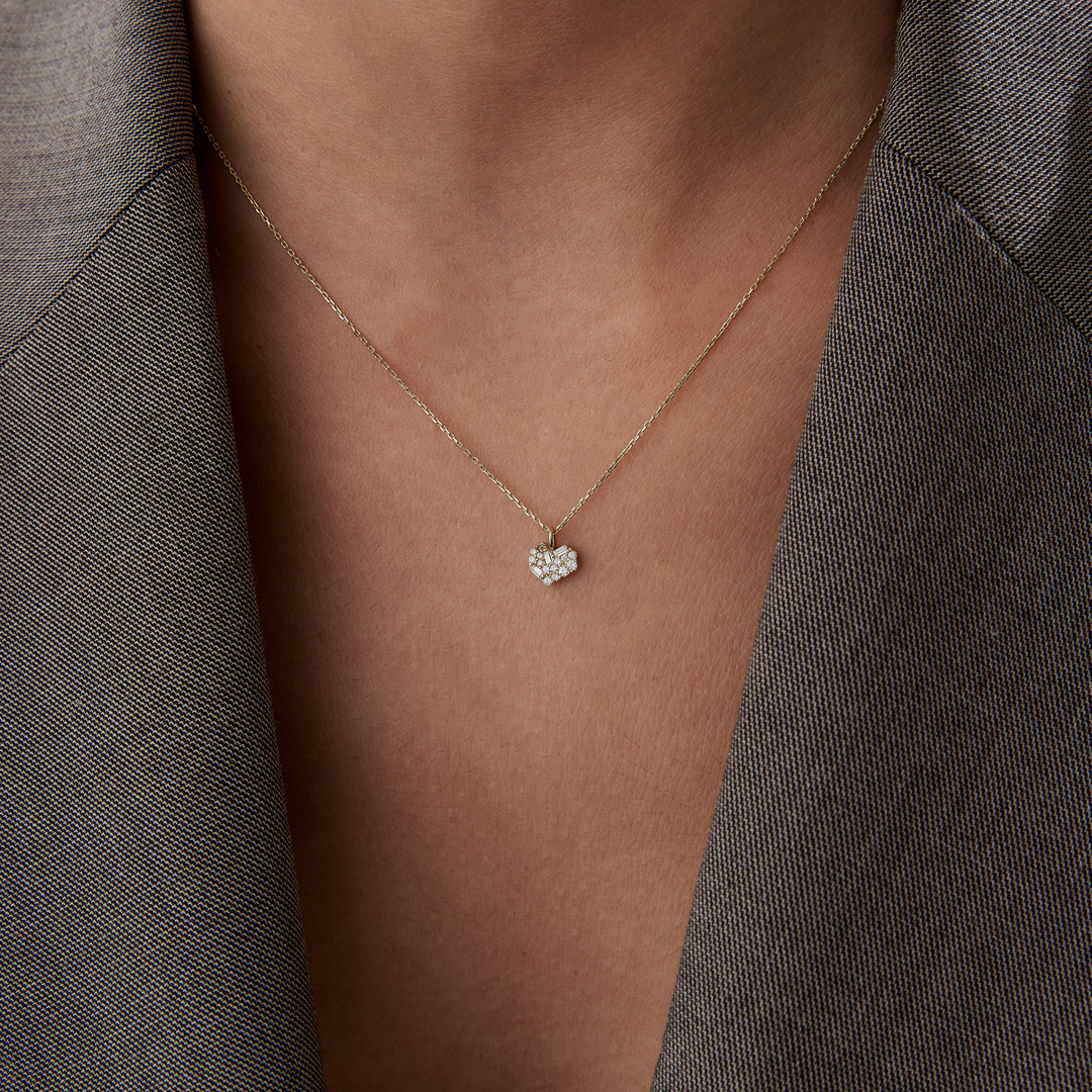 Mix Taşlı Asimetrik Kalp Kolye - 1