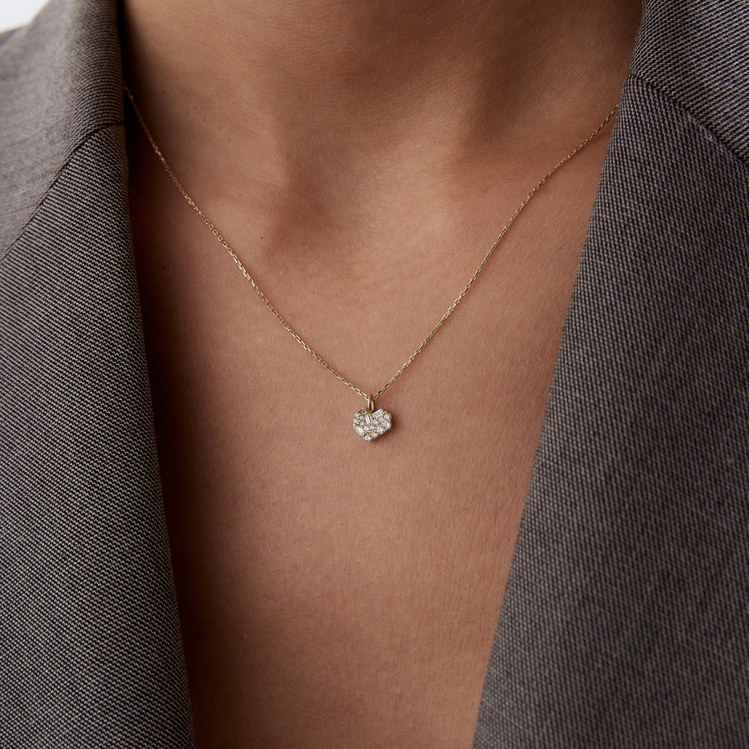 Mix Taşlı Asimetrik Kalp Kolye - 2