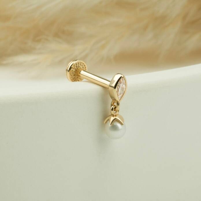 Moonlit Damla Taşlı İnci Sallantılı Minimal Tragus Piercing - 2