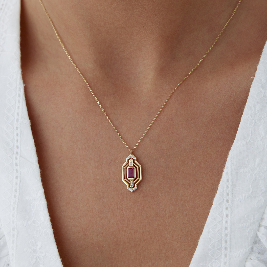 Mor Baget Taşlı Kolye - 2