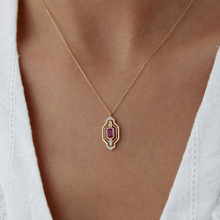 Mor Baget Taşlı Kolye - Rayna