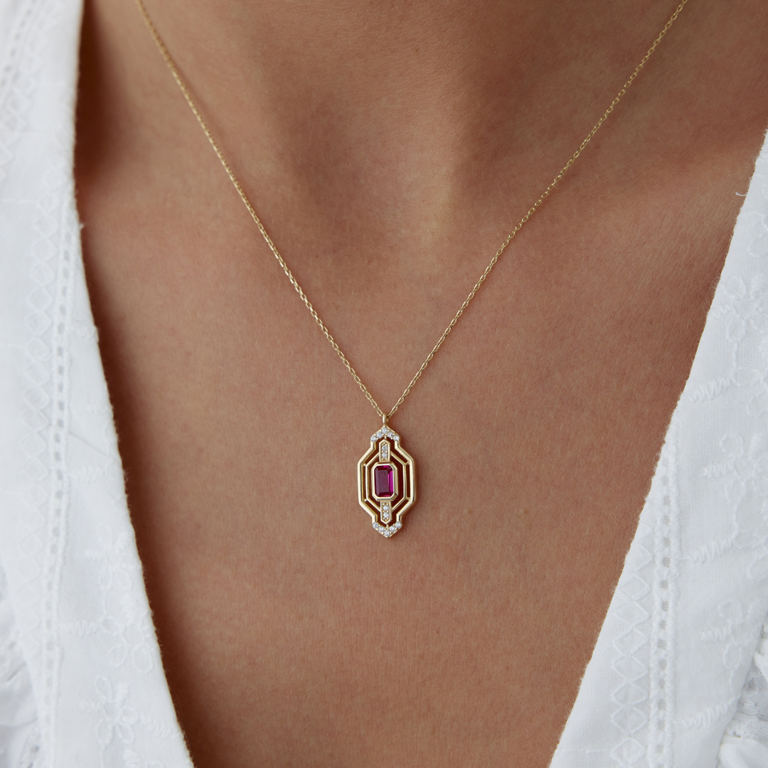 Mor Baget Taşlı Kolye - 1