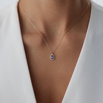 Mor Damla Baget Kolye - Özçelik