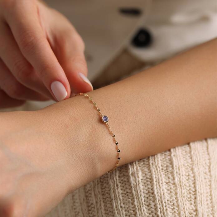 Mor Taşlı Boomerang Bileklik - 1