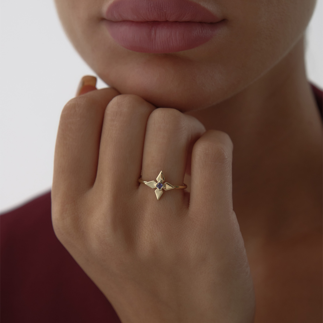 Mor Taşlı Shuriken Yüzük - 1