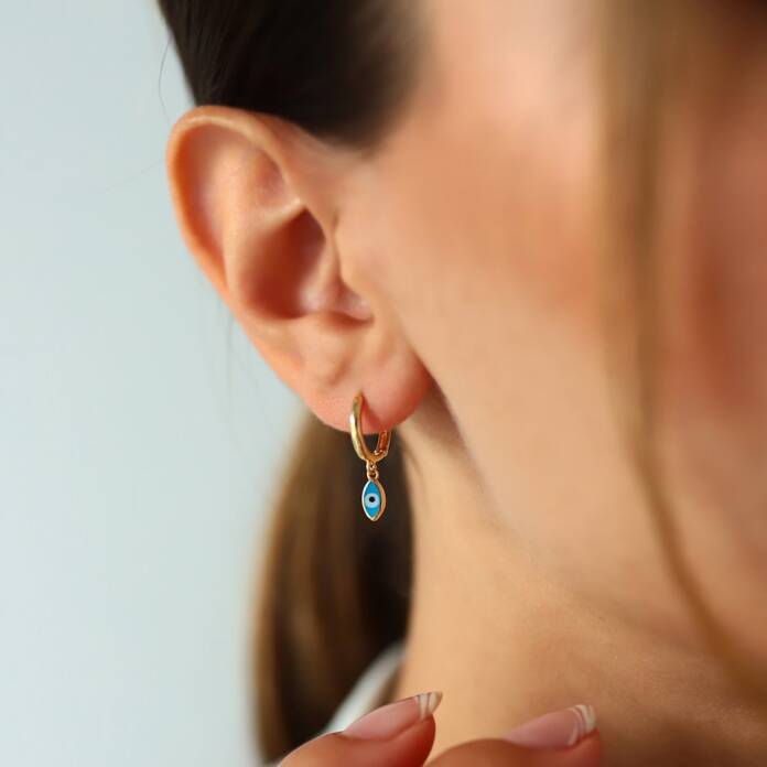 Nazar Boncuk Mineli Halka Küpe - 1