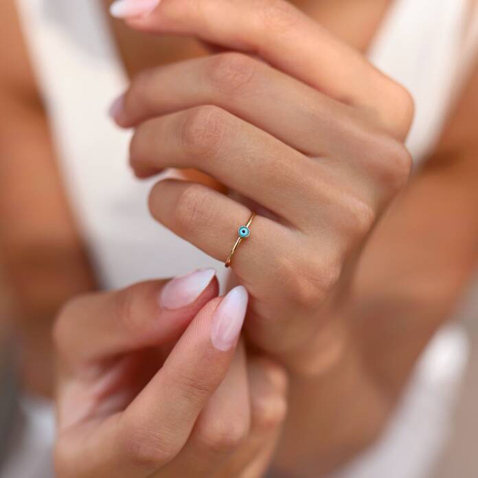 Nazar Boncuk Minimal Mineli Yüzük - 1