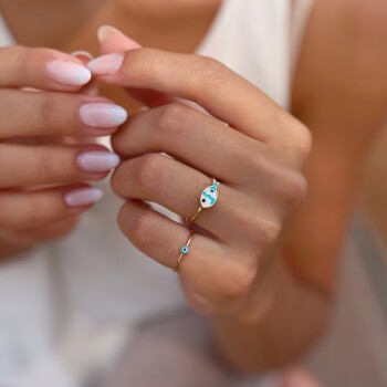 Nazar Boncuk Minimal Mineli Yüzük - Şener (1)