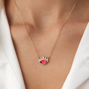 Opal Kırmızı Kirpik Kolye - Rayna