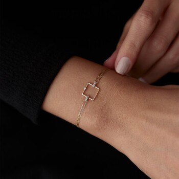 Ortası Kare Etrafı Taşlı Bileklik - Rayna