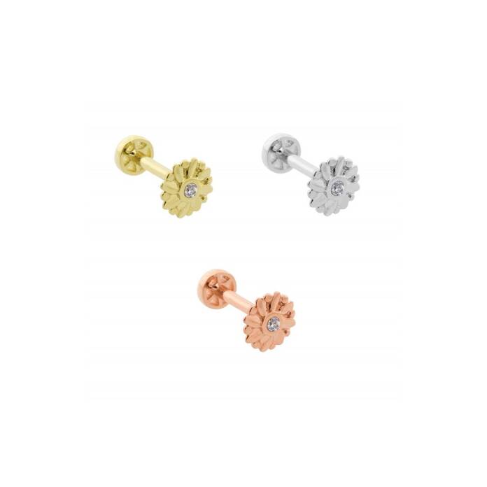 Ortası Taşlı Çiçek Tragus Piercing - 2