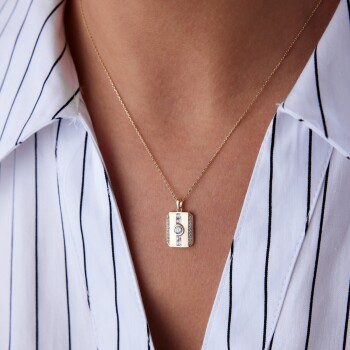 Ortası Taşlı Çift Şerit Plaka Kolye - Rayna