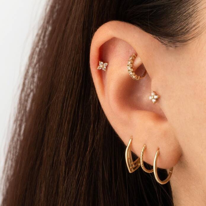 Ortası Top Dört Taşlı Tragus Piercing - 2