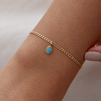Oval Aqua Vintage Charm Bileklik - Alen