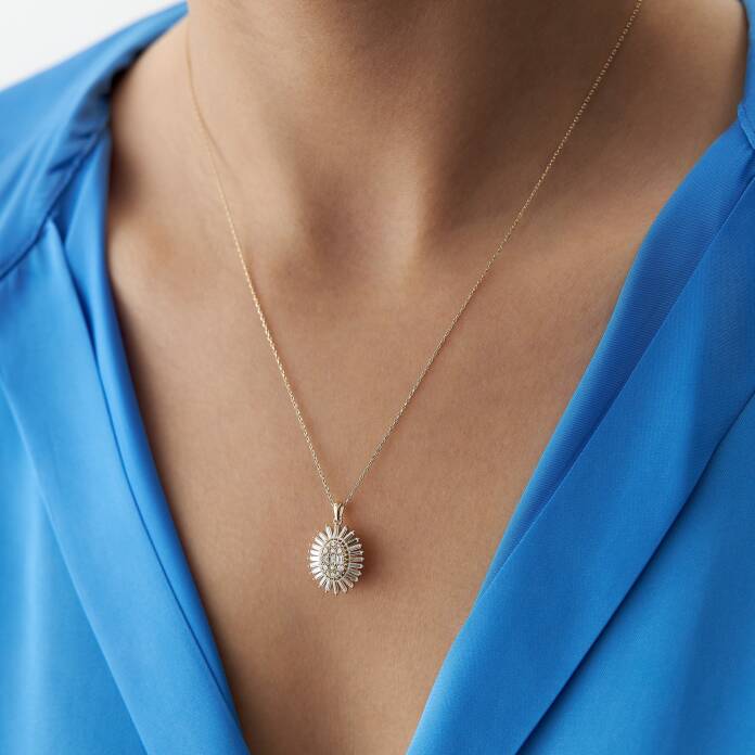 Oval Baget Taşlı Kolye - 1