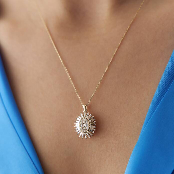 Oval Baget Taşlı Kolye - 2