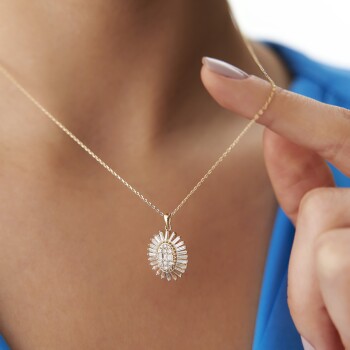 Oval Baget Taşlı Kolye - 3