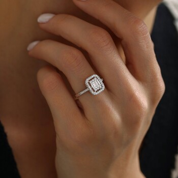 Oval Çerçeve Taşlı Baget Yüzük - Oragold Orhan (1)