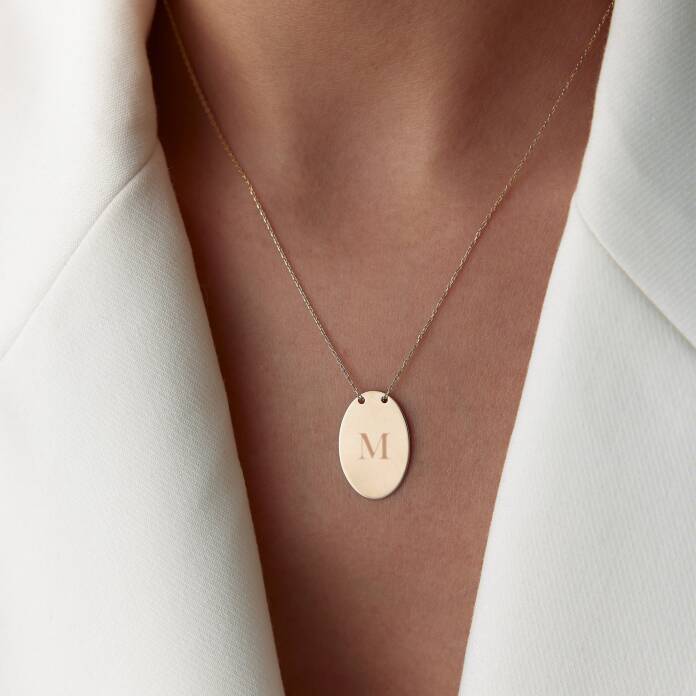 Oval Plaka Harf Kolye - 1