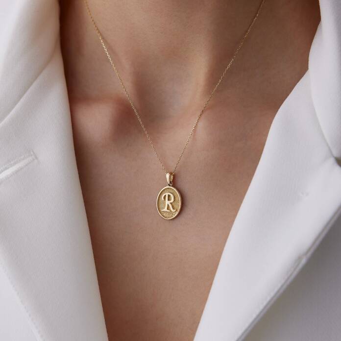 Oval Plaka Vintage Font Harf Kolye - 2