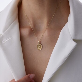 Oval Plaka Vintage Font Harf Kolye - 3