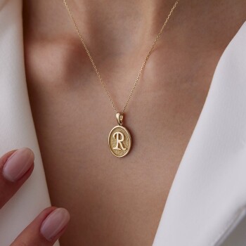 Oval Plaka Vintage Font Harf Kolye - 4