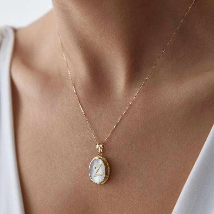 Oval Sedefli Harf Kolye - 1