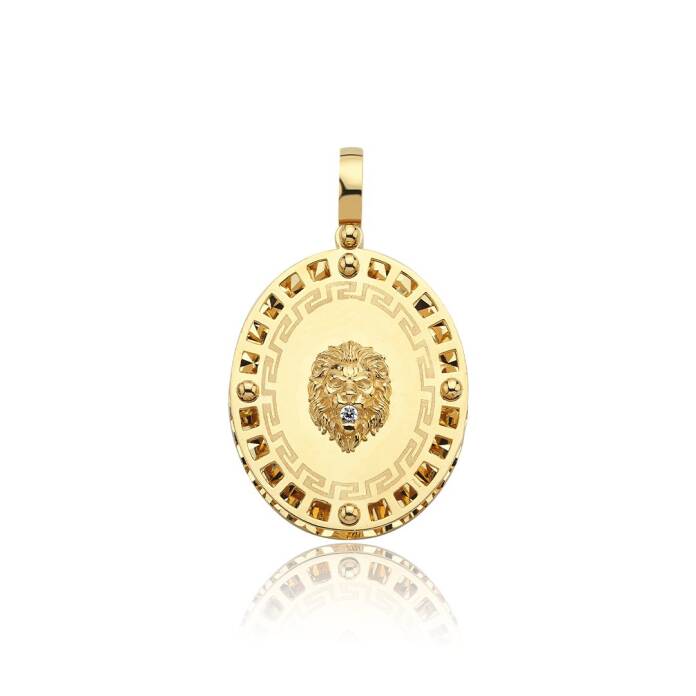 Oval Taşlı Aslan Greek Kolye Ucu - 1