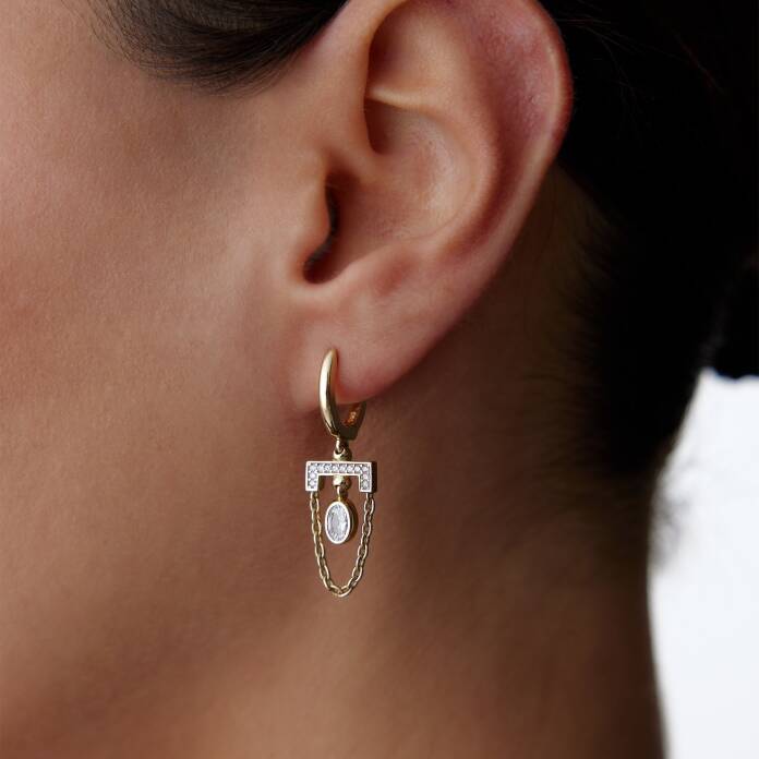 Oval Taşlı Sallantılı Küpe - 1