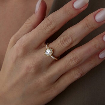 Oval Taşlı Zikzak Çerçeve Yüzük - Rayna