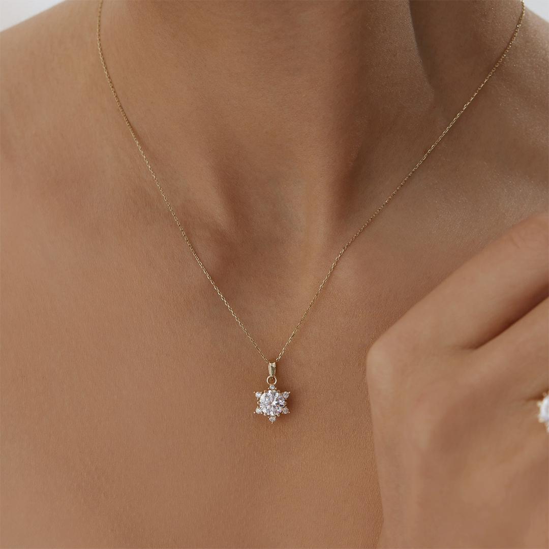 Oval Tektaş Çiçek Kolye - 1