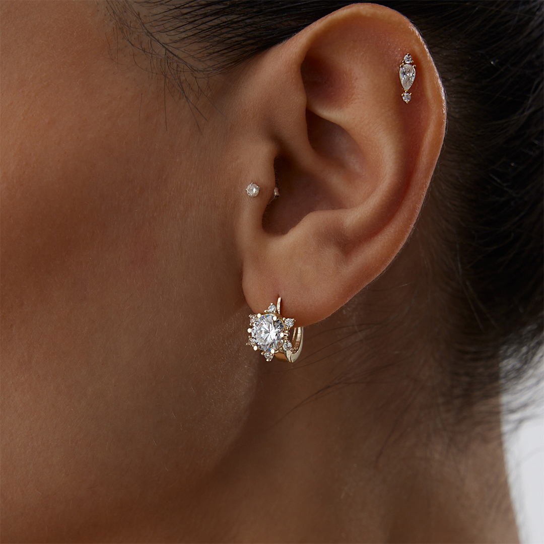 Oval Tektaş Çiçek Küpe - 1