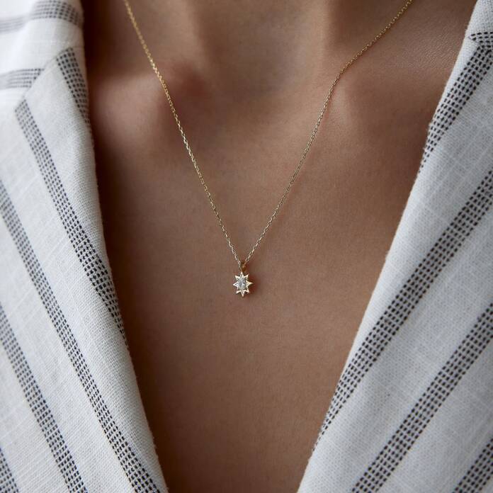 Oval Tektaş Yıldız Kolye - 1