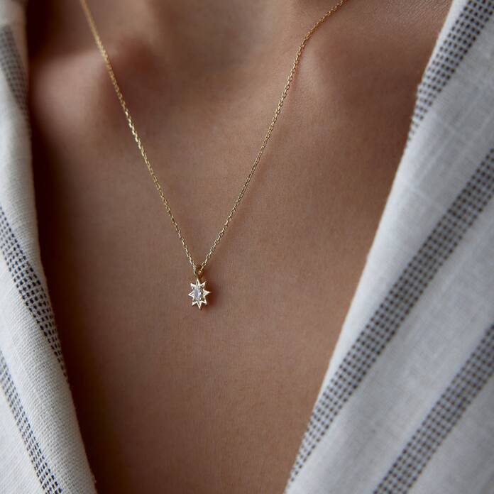 Oval Tektaş Yıldız Kolye - 2