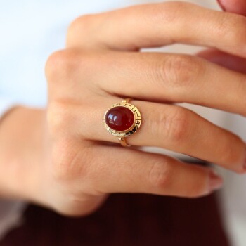 Oval Zarafet Akik Taşlı Yüzük - Osman