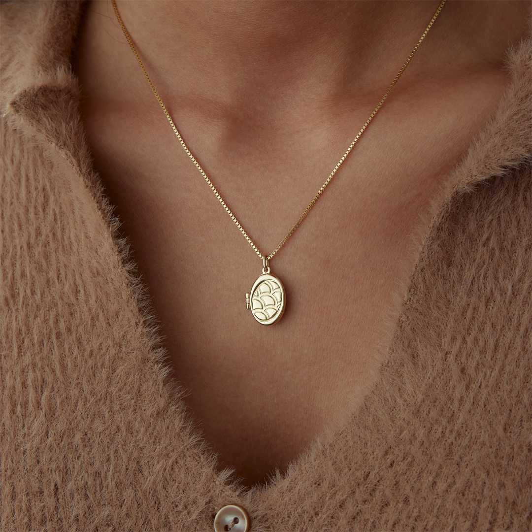 Paraşüt Desen Oval Kapaklı Kolye - 1