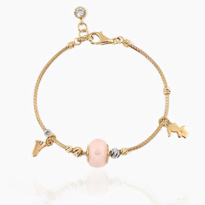 Pembe Boncuk Sallantılı Doricalı Çocuk Bilekliği - Melike