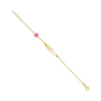 Pembe Çiçekli Forse Zincir Çocuk Künyesi - Melike