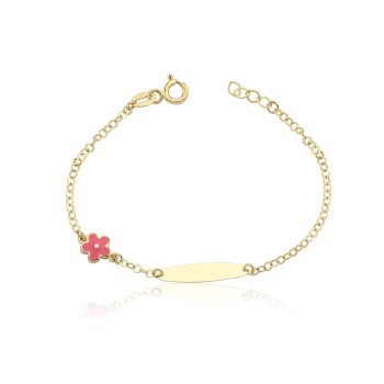 Pembe Çiçekli Geniş Forse Zincir Çocuk Künyesi - Melike