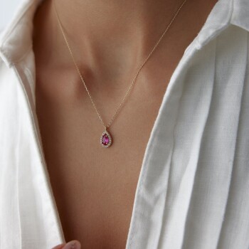 Pembe Damla Baget Kolye - Özçelik (1)