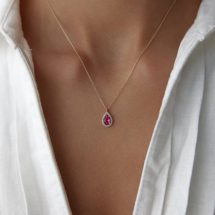 Pembe Damla Baget Kolye - 1