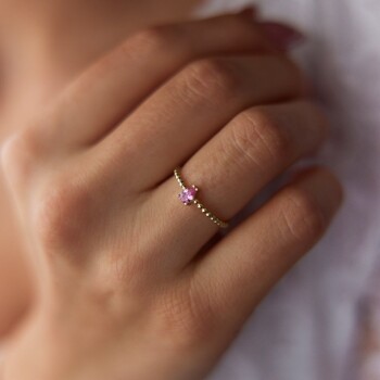 Pembe Damla Top Plaka Yüzük - Ador