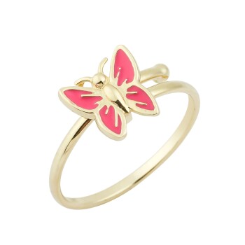 Pembe Kanatlı Kelebekli Çocuk Yüzüğü - Melike